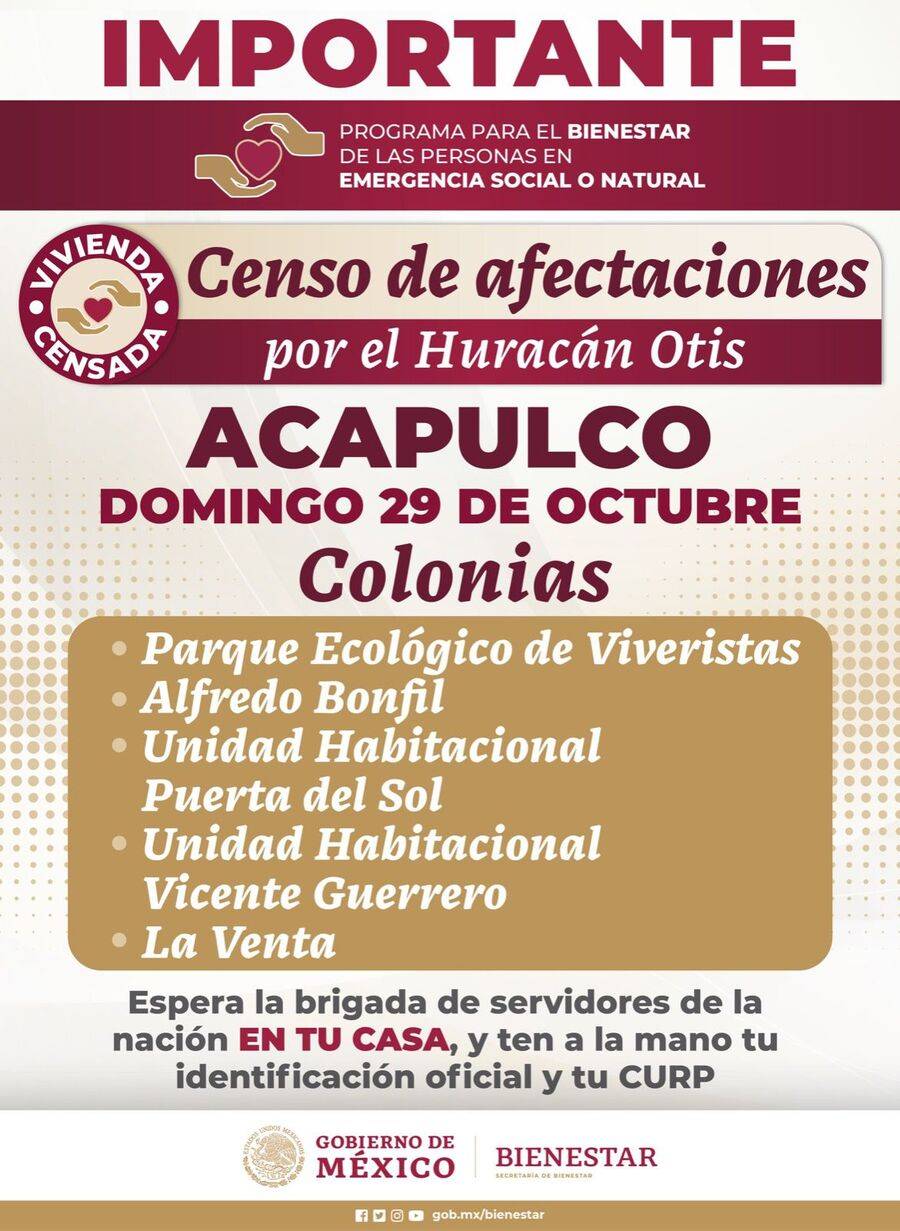 En Guerrero continúa censo de afectaciones por huracán Otis