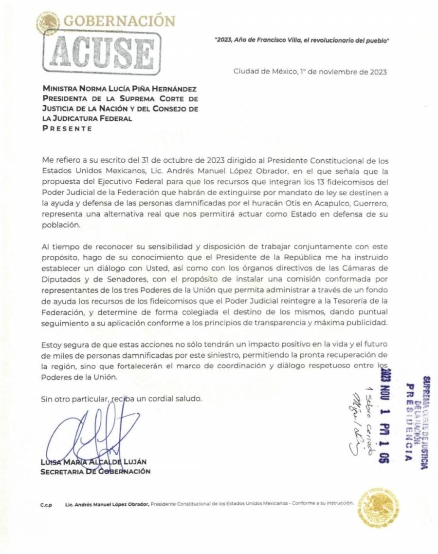 Abren di&aacute;logo Poder Ejecutivo y Judicial para destinar dinero de fideicomisos a ayudar a damnificados  de Otis