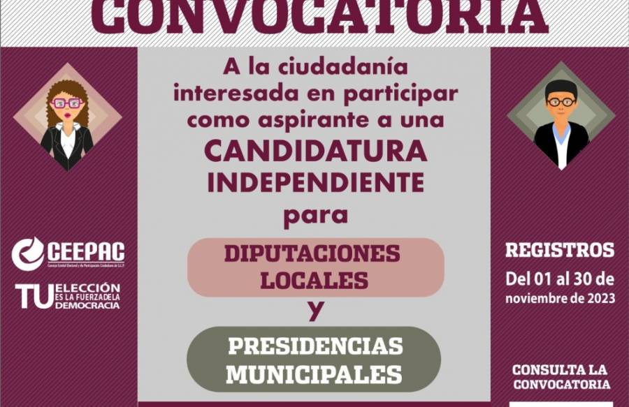 30 de noviembre, fecha límite para registrar aspirantes a candidaturas independientes en SLP