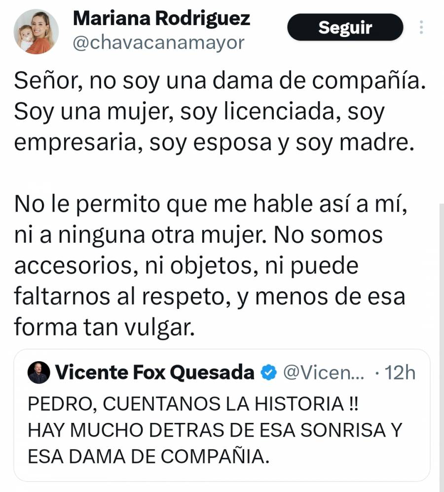 Fox arremete contra Mariana Rodríguez y lo acusa de violencia de género
