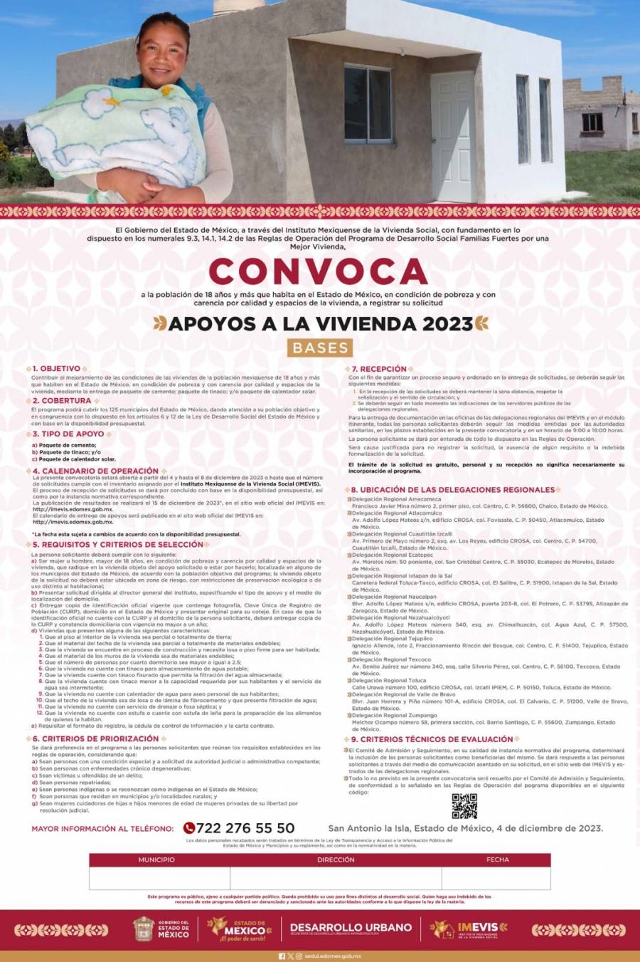 Inicia registro para el programa “Apoyos a la Vivienda” en Edomex