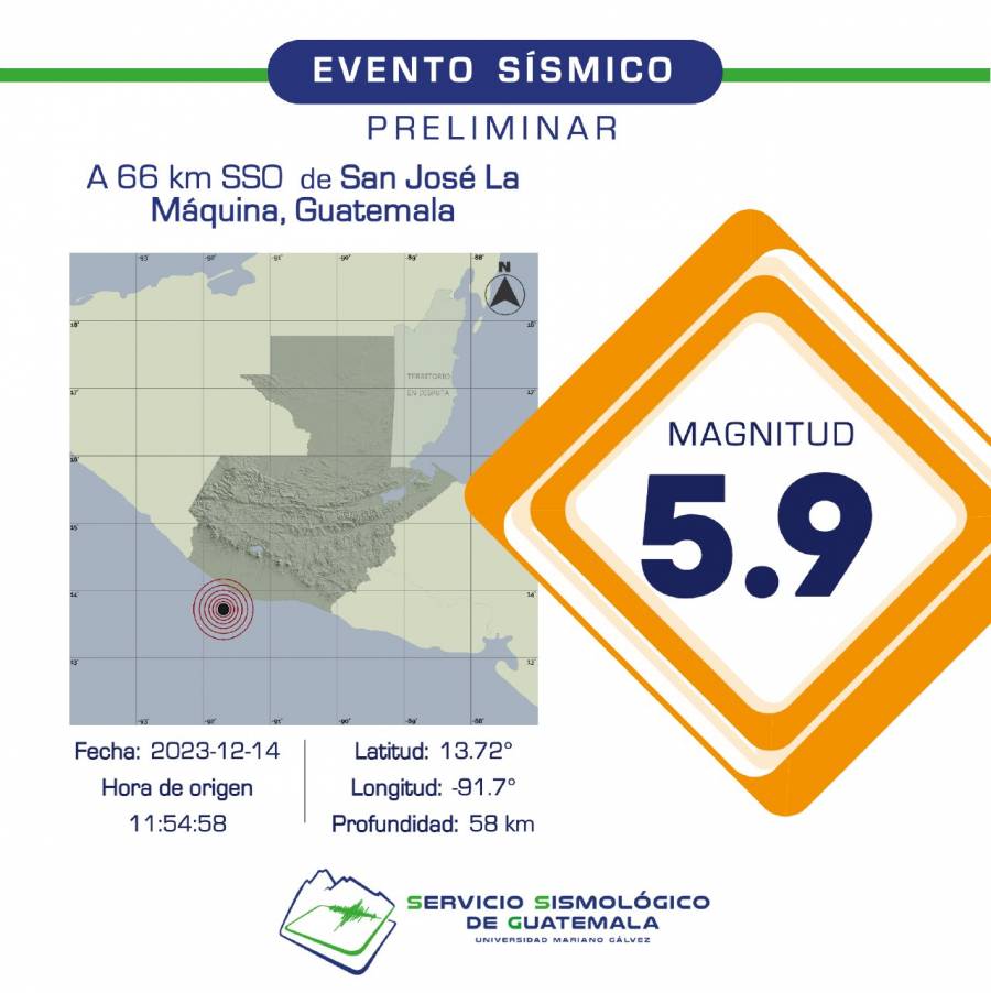 Sismo de magnitud 5,8 sacude Guatemala sin causar v&iacute;ctimas