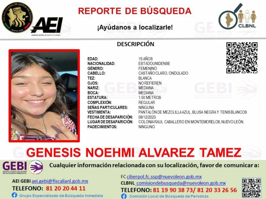 Informan sobre desaparición de niña en Nuevo León