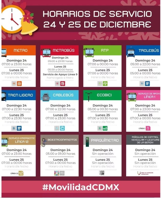 Modificaciones en el horario del transporte público en CDMX para las festividades navideñas