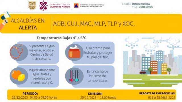 Se activa alerta amarilla por temperaturas bajas en la capital del país