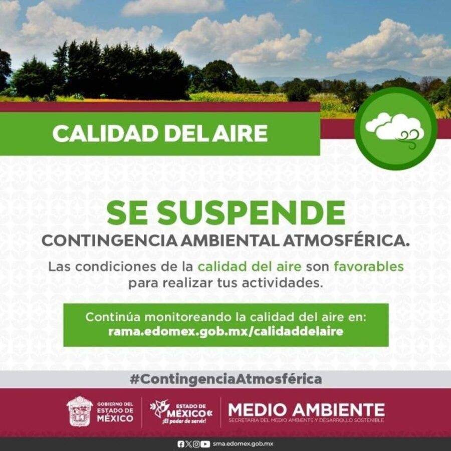 Suspenden contingencia ambiental en zona metropolitana de Toluca y Santiago Tianguistenco