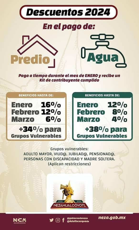 Con nuevo año llegan descuentos de hasta el 50% de descuentos en predial y pago de agua en Neza