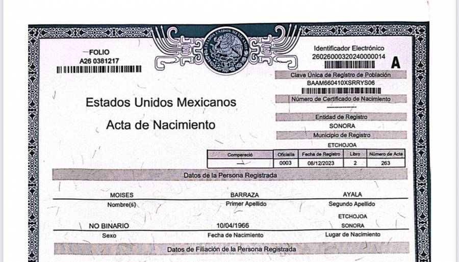 Sonora emite su primer acta de nacimiento de género no binario