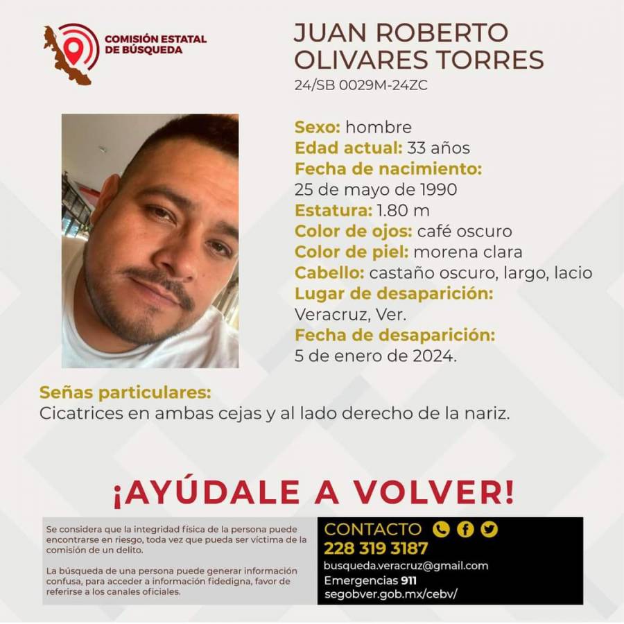 Buscan a Juan Olivares desaparece en Veracruz en vísperas de Reyes