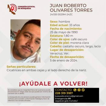 Buscan a Juan Olivares desaparece en Veracruz en v&iacute;speras de Reyes