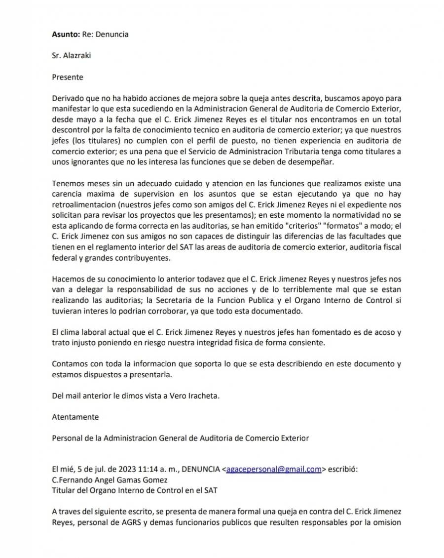 Denuncian trabajadores del SAT omisión en procesos administrativos