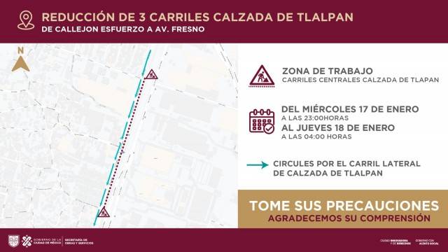 Trabajos de reparación en puente peatonal afectarán circulación en Calzada de Tlalpan