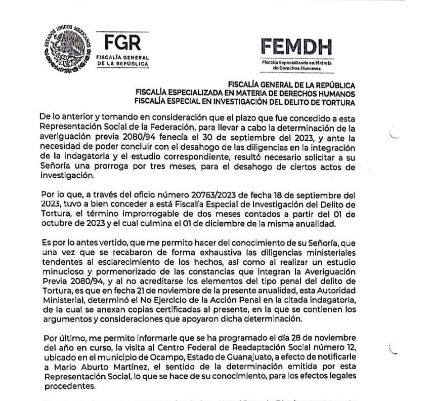 Señala FGR que Mario Aburto no sufrió tortura
