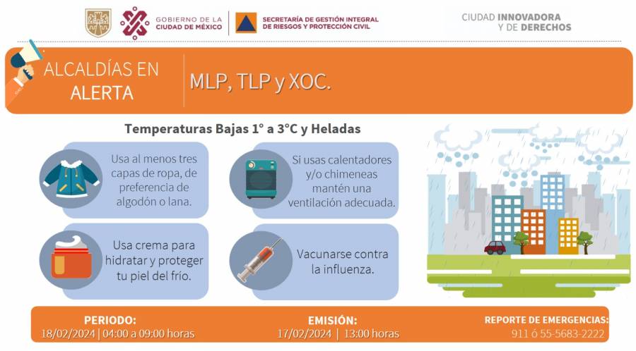 Se activa alerta naranja y alerta amarilla por temperaturas bajas en la capital del país