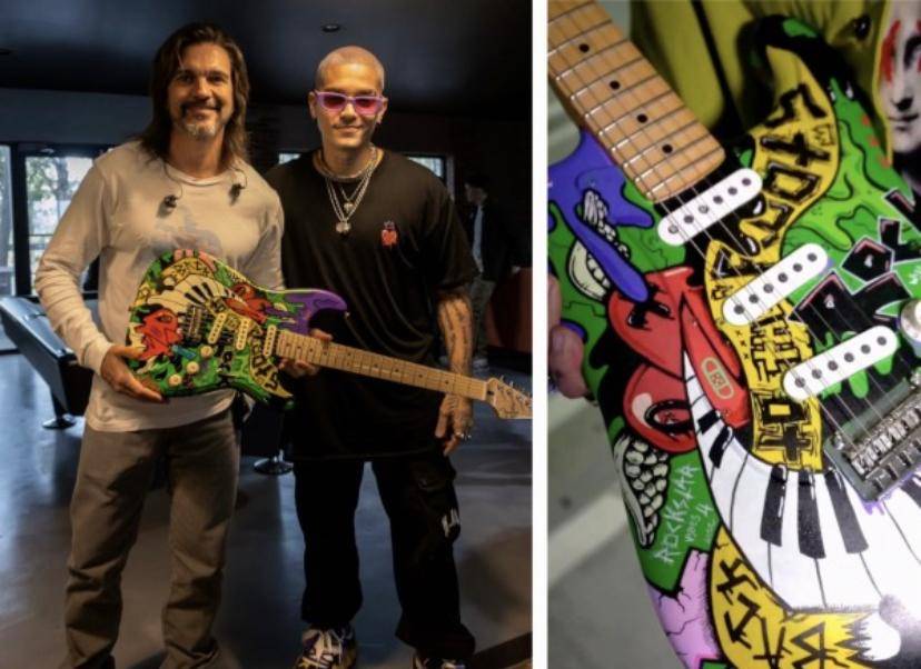 Juanes estrena guitarra Fender con diseño del artista argentino EXTi