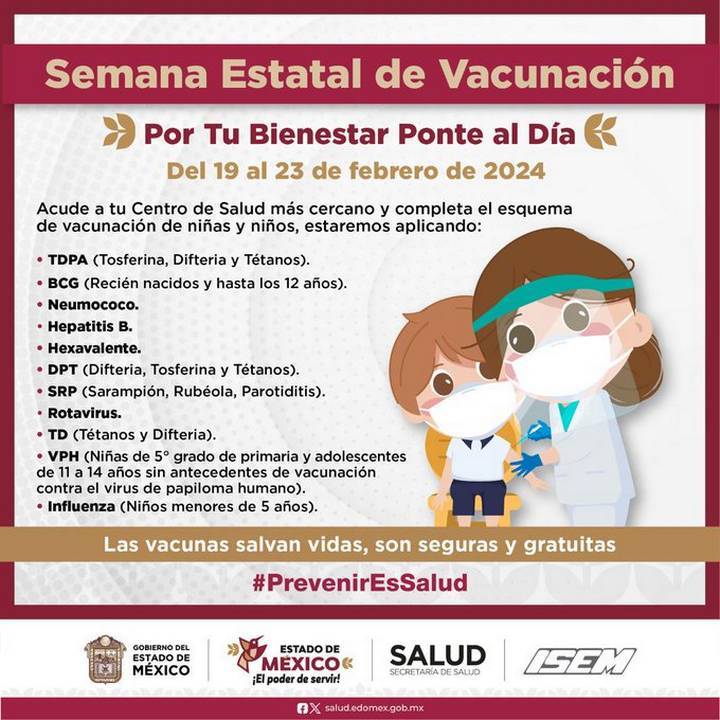 Secretaría de Salud del Estado de México impulsa campaña de vacunación para fortalecer la salud infantil