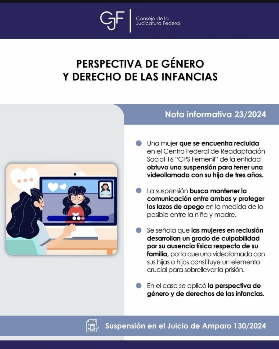 Reclusa obtiene amparo para mantener videollamadas con su peque&ntilde;a hija