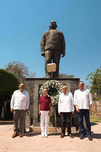 Claudia Sheinbaum rinde homenaje a Cuauhtémoc Cárdenas y Lázaro Cárdenas en Jiquilpan