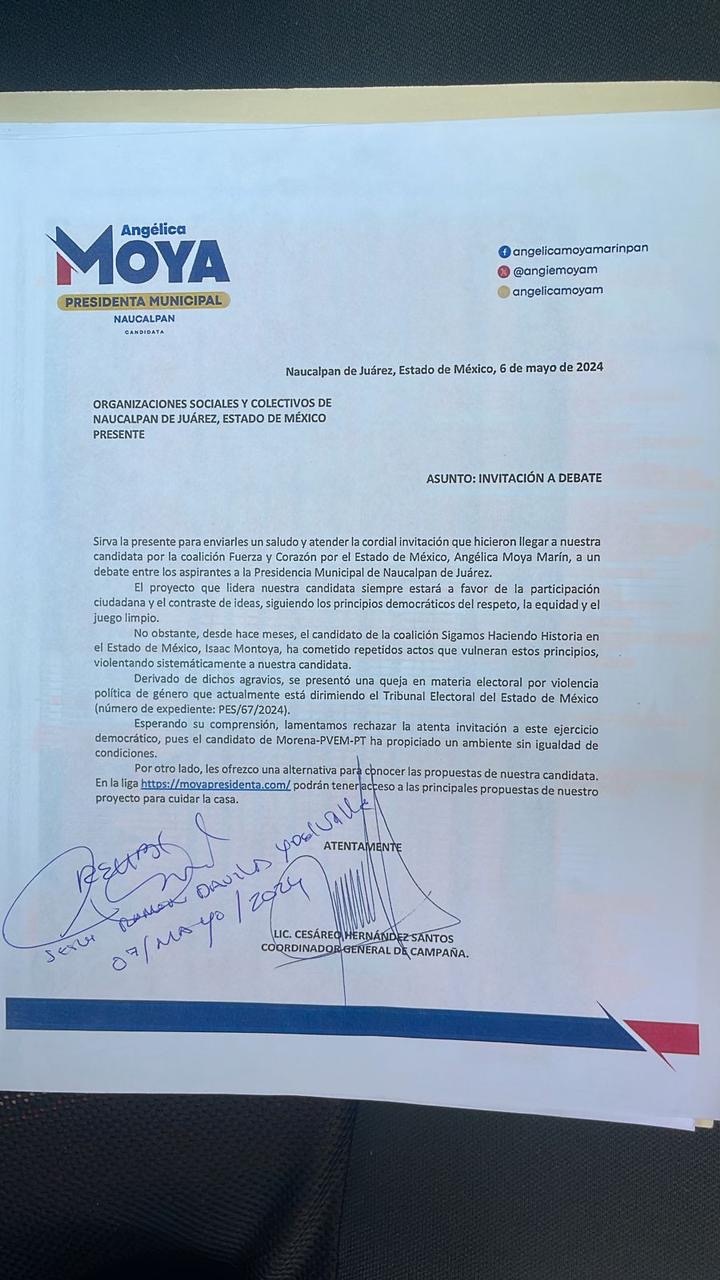 Se&ntilde;alan que candidata Moya de Naucalpan rehuye al debate