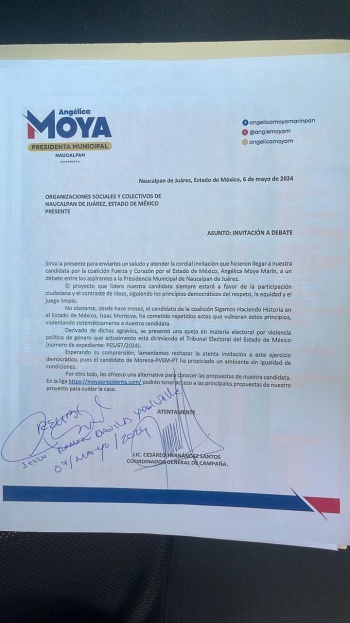 Se&ntilde;alan que candidata Moya de Naucalpan rehuye al debate