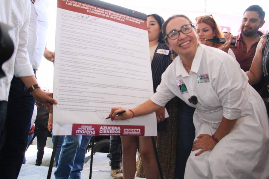 Azucena Cisneros promete sistema digital para combatir corrupción en tianguis y mercados