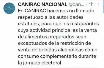 CANIRAC pide quitar ley seca en restaurantes durante jornada electoral