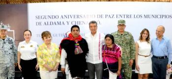 Celebra Gobernador Rutilio Escand&oacute;n 2 a&ntilde;os de paz entre Chenalh&oacute; y Aldama