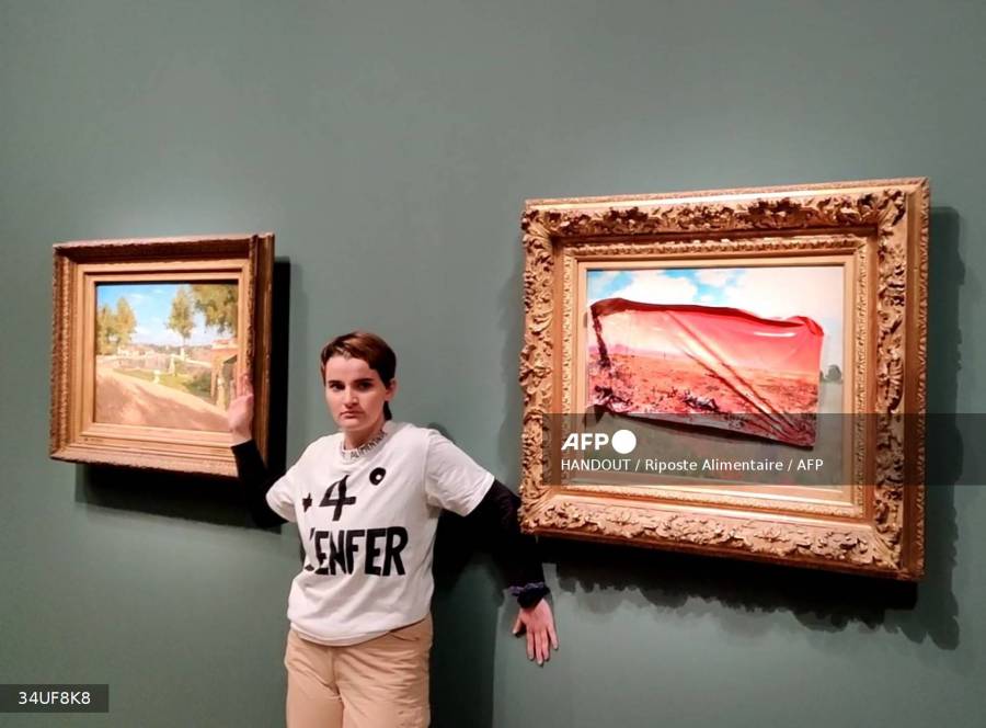 Un militante en guardia a la vista despu&eacute;s de una acci&oacute;n contra un Monet en el museo de Orsay.