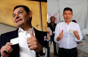 Alejandro Armenta y Eduardo Rivera votan en Puebla