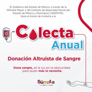 Invita ISSEMYM a participar en la campa&ntilde;a de donaci&oacute;n altruista de sangre 2024