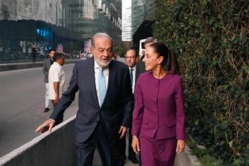 Claudia Sheinbaum asiste al museo Soumaya y coincide con Slim