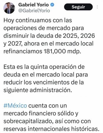 M&eacute;xico disminuye pagos de deuda en mercado local