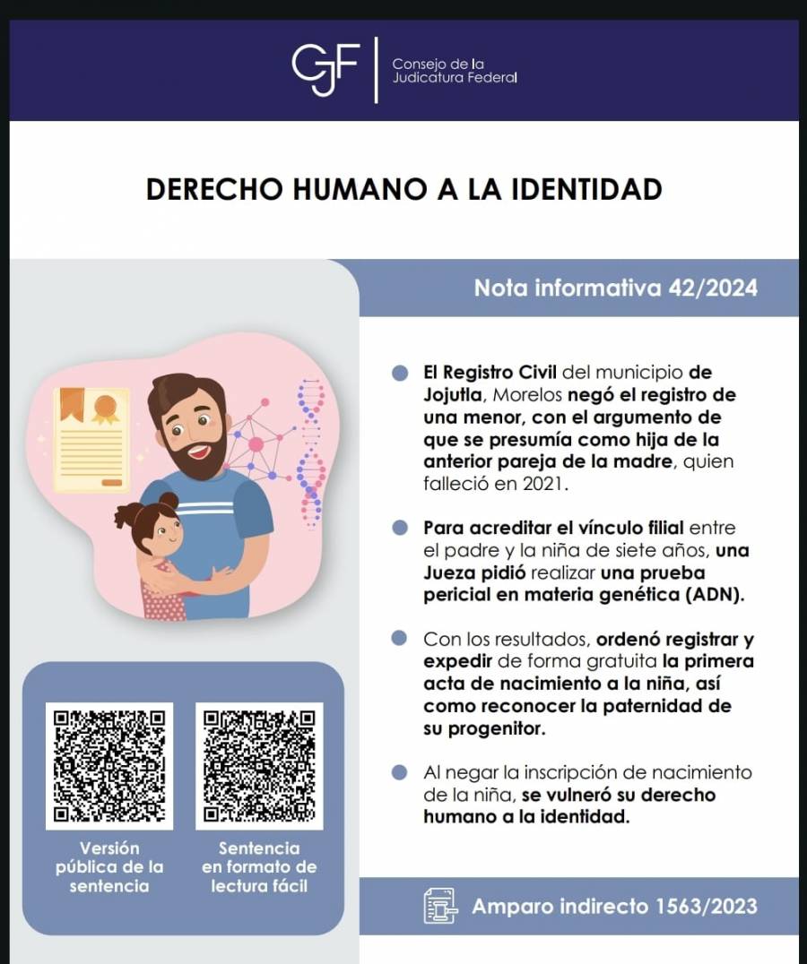 Jueza ordena expedir acta de nacimiento a niña de quien había dudas sobre quién era su padre