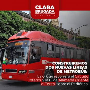Clara Brugada anuncia la construcci&oacute;n de dos nuevas l&iacute;neas de Metrob&uacute;s y planes de movilidad para la CDMX