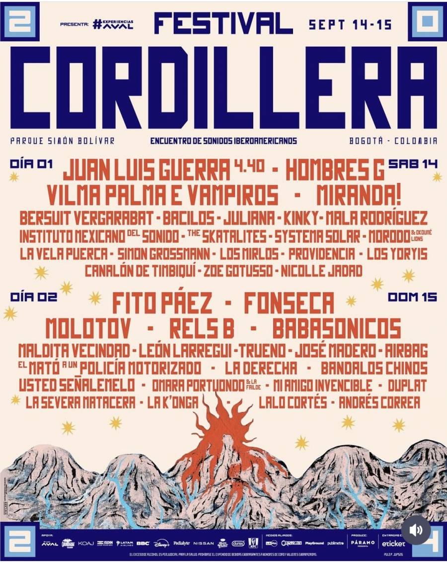 Cartel por días Festival Cordillera 2024: Juan Luis Guerra en un sábado de fiesta y Fito Páez para el cierre del domingo