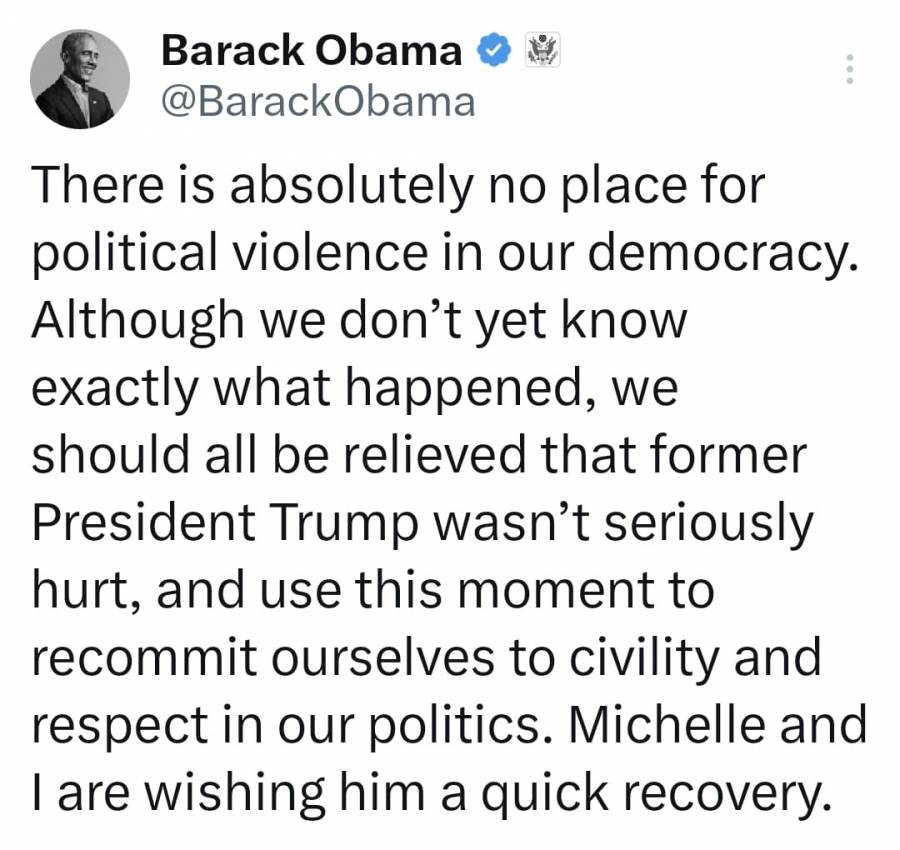 Ataque a Trump es momento para recuperar civismo y respeto a la política de EU: Expresidente Obama