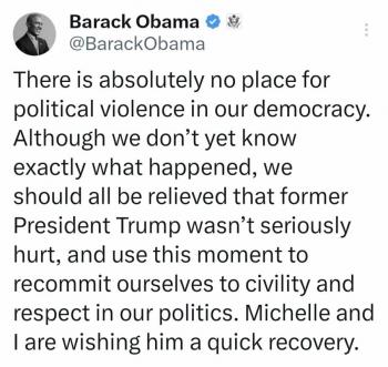 Ataque a Trump es momento para recuperar civismo y respeto a la pol&iacute;tica de EU: Expresidente Obama
