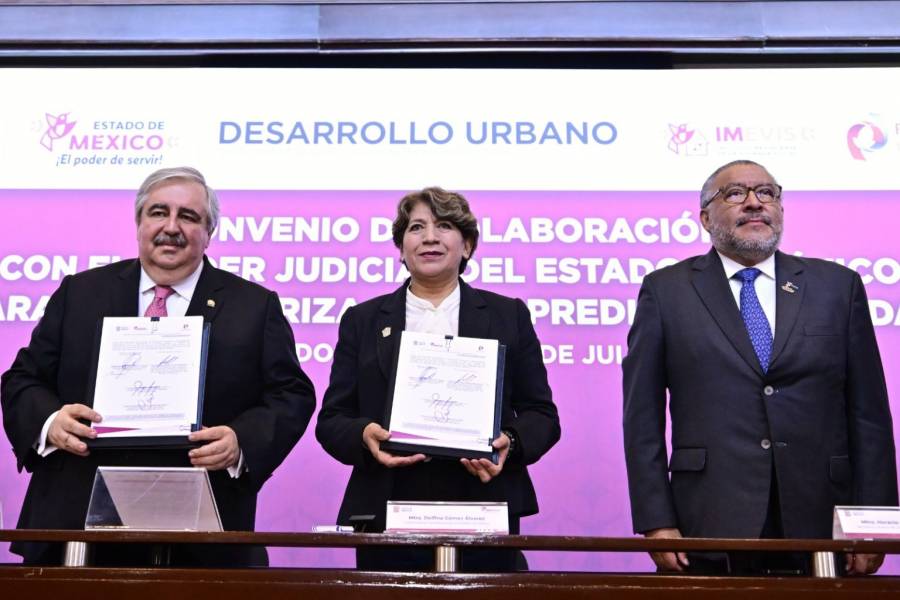 Delfina G&oacute;mez firma convenio con el Poder Judicial para regularizar predios y viviendas a bajo costo en el Edomex
