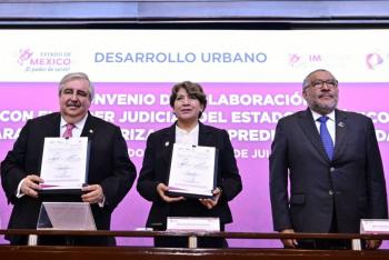 Delfina G&oacute;mez firma convenio con el Poder Judicial para regularizar predios y viviendas a bajo costo en el Edomex