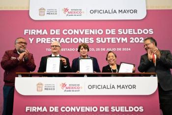 Delfina G&oacute;mez otorga aumento salarial y mejores prestaciones a los agremiados del SUTEYM