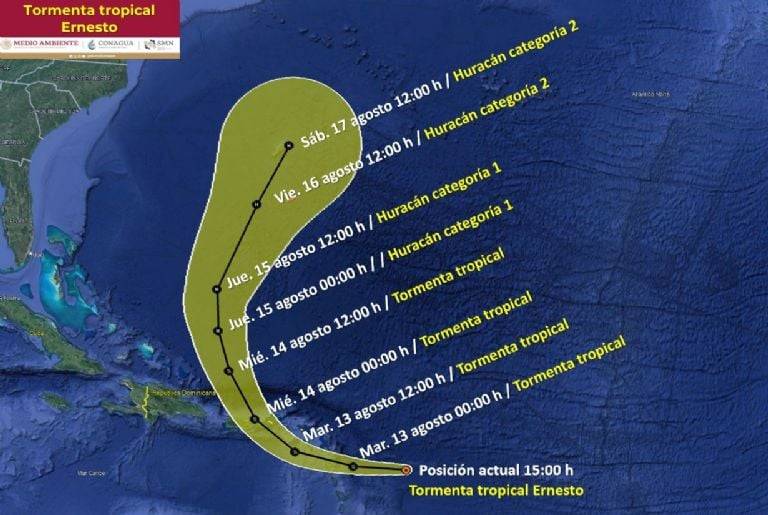 Tormenta tropical Ernesto amenaza con fuertes lluvias e inundaciones en el Caribe