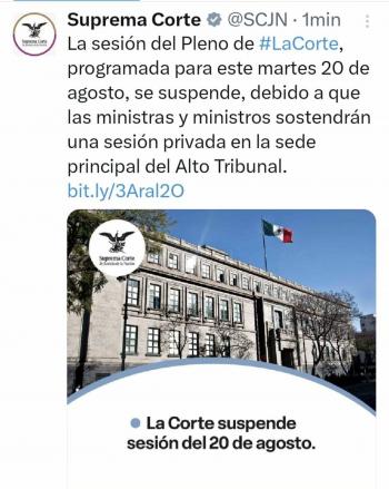 Suspende SCJN sesi&oacute;n de este martes ante huelga de trabajadores judiciales