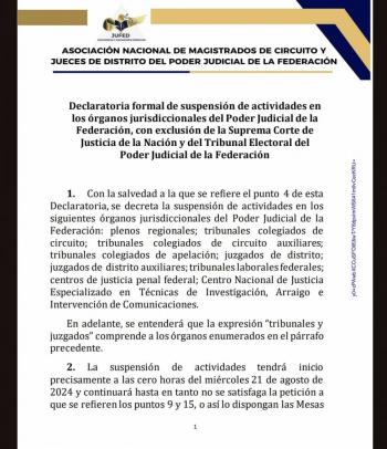 JUFED emite declaratoria de inicio de paro de labores indefinido