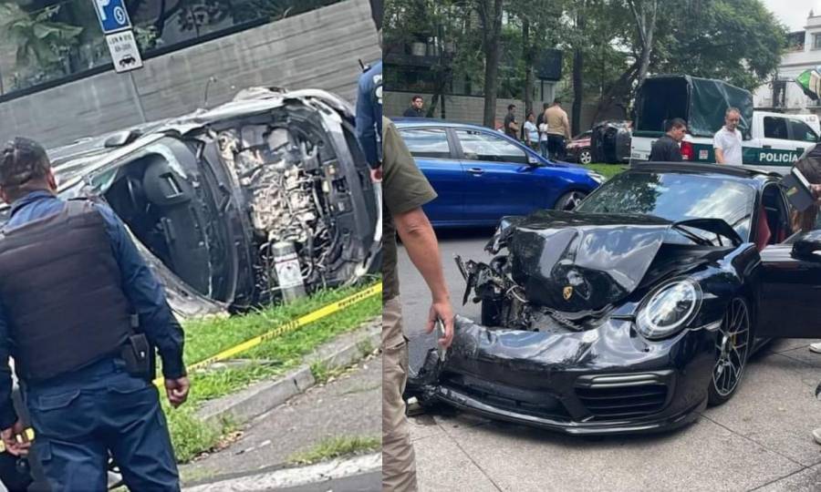 Porsche ocasiona volcadura de camioneta en Polanco; el responsable huyó