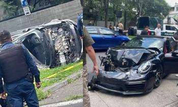 Porsche ocasiona volcadura de camioneta en Polanco; el responsable huyó