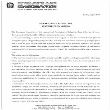 Asociaci&oacute;n Internacional de Jueces pide reconsiderar reforma judicial en M&eacute;xico