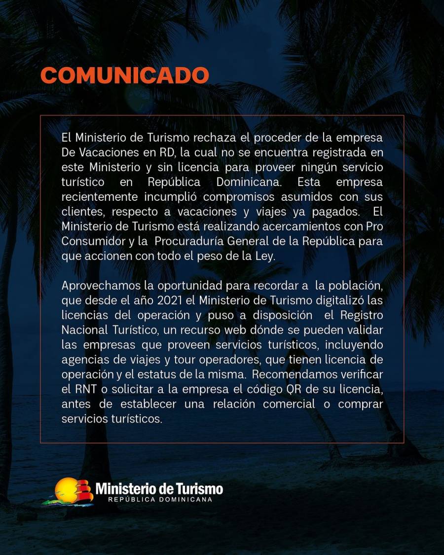 Ministerio de Turismo de Rep&uacute;blica Dominicana rechaza agencia de viajes no registrada tras quejas de turistas atrapados en Colombia