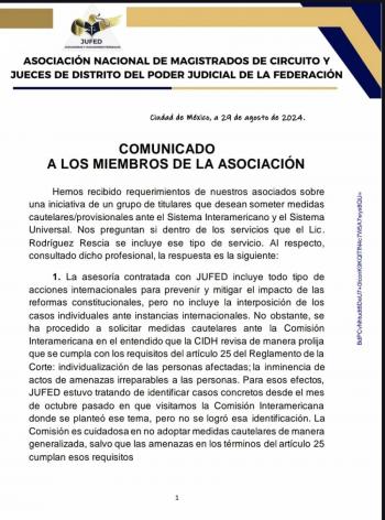 Presentar&aacute; JUFED riesgos de reforma judicial ante Consejo de la ONU en Ginebra