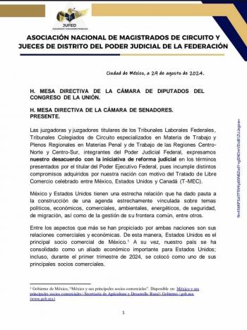 Jueces federales critican reforma judicial por incumplir compromisos del T-MEC