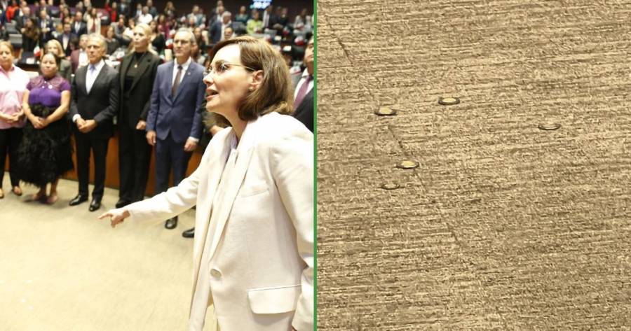 Lilly Téllez le lanza monedas a Miguel Ángel Yunes linares durante su intervención en el Senado
